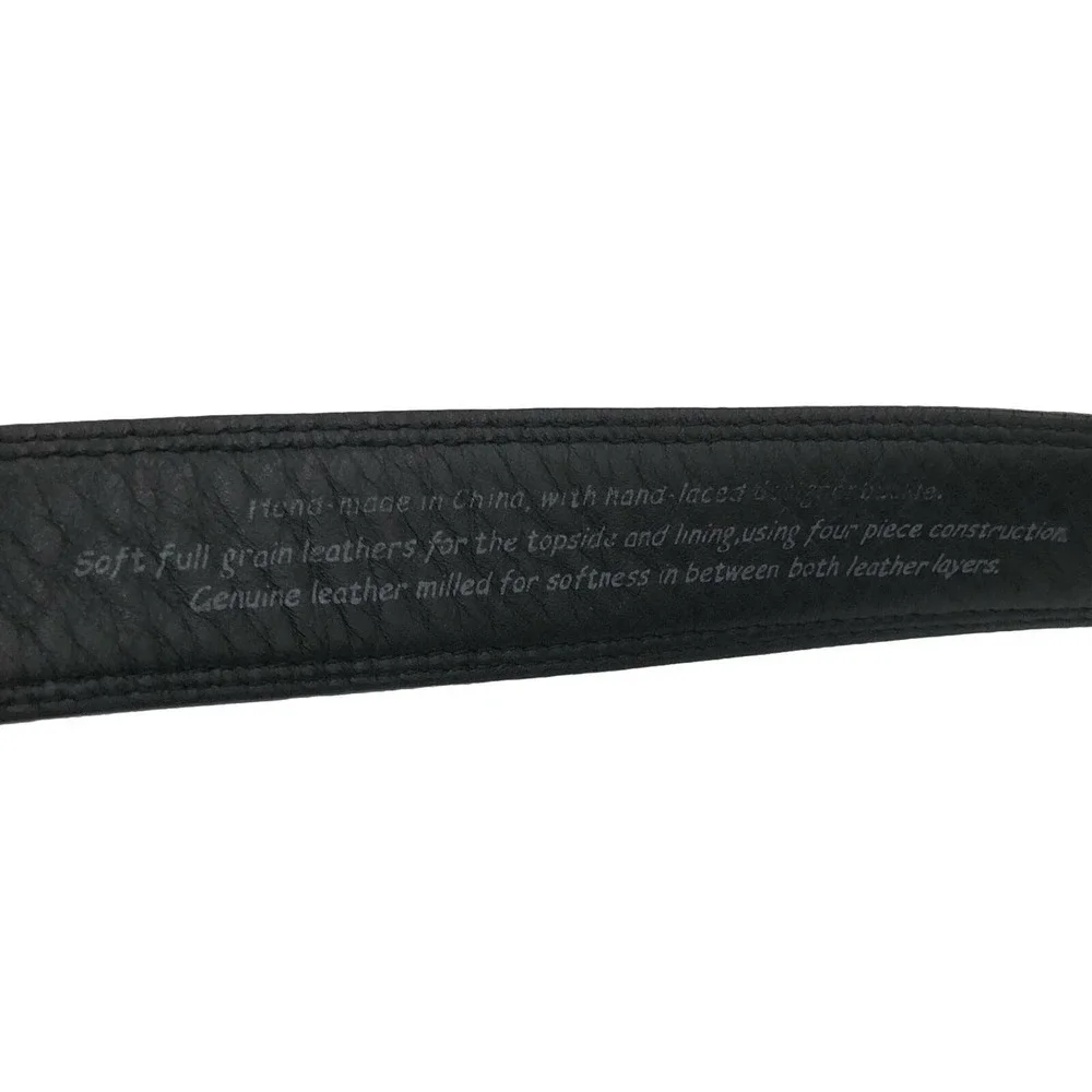 Mens Size 50 Genuine FULL GRAIN Classic Black Leather Belt Silver Buckle NWOT